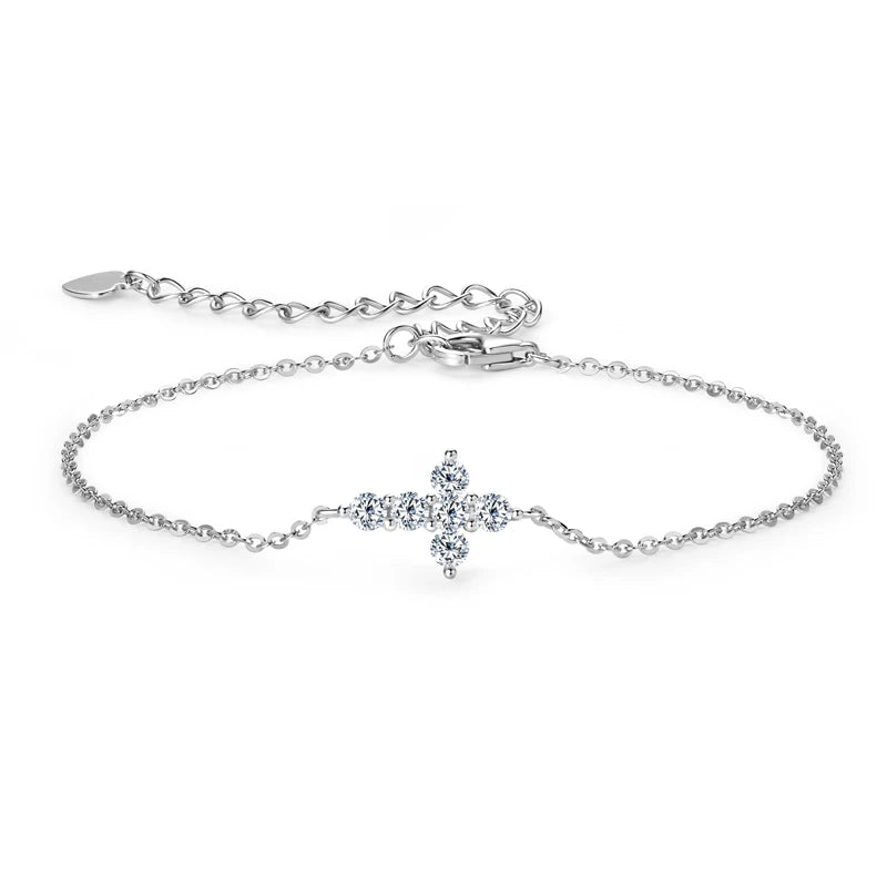 Real Moissanite Cross Bracelet 100% 925 Silver Adjustable Chain Bracelets for Women and Men Charm Jewelry Christmas Gifts