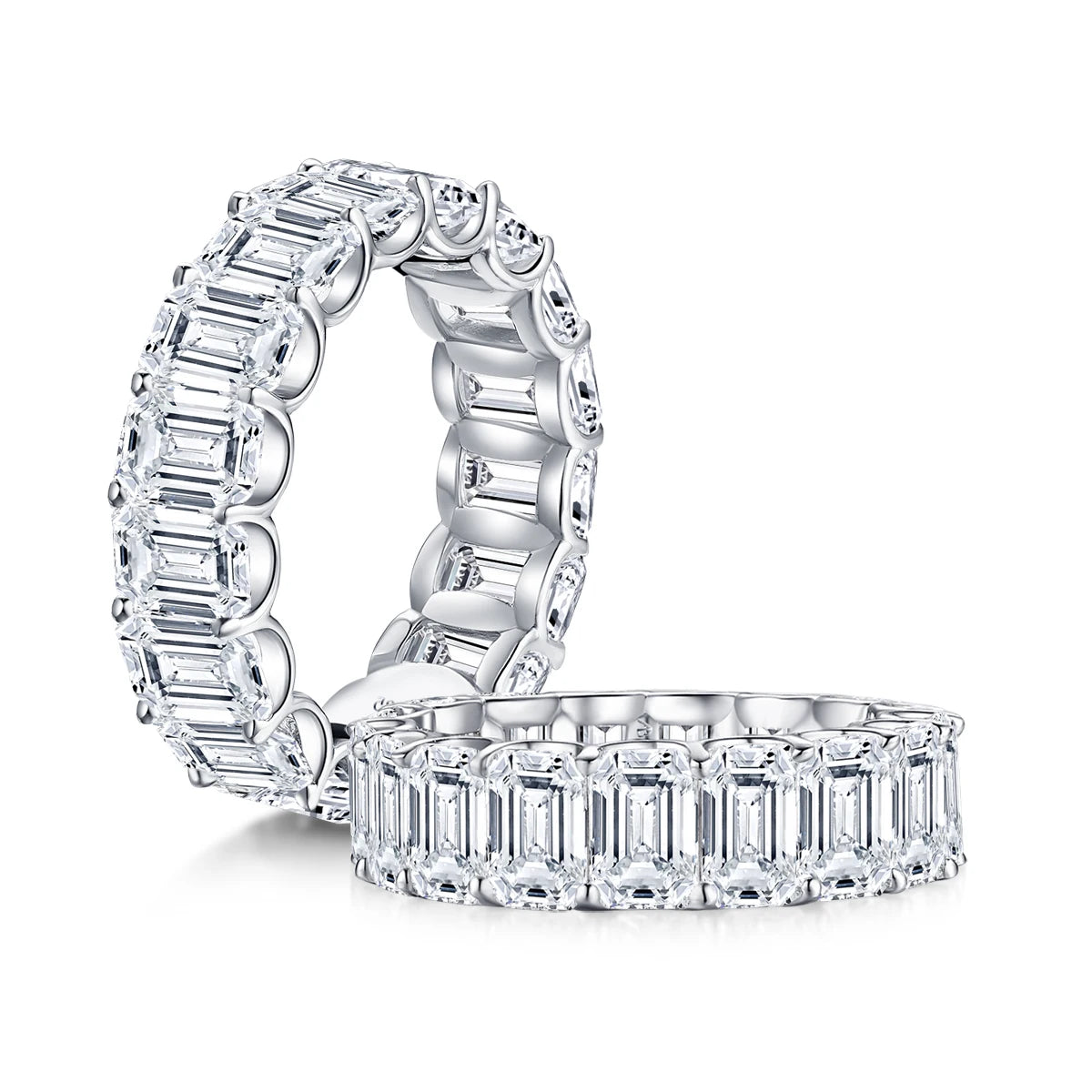 6x4mm Emerald Cut Eternity Rings Wedding Band for Women 100% 925 Silver Sona Simulated Diamond Engagement Ring Jewelry