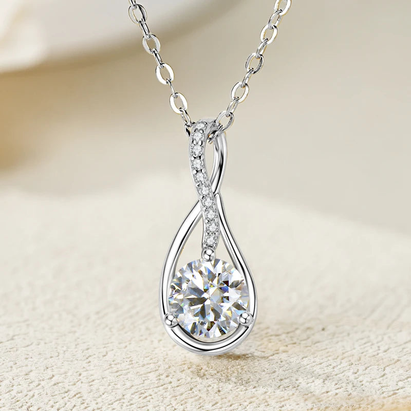 100% 925 Silver 1CT 2CT D Color Real Moissanite Drop Necklace Women Infinity Pendant Necklace Sparking Jewelry Charm Choker Gift