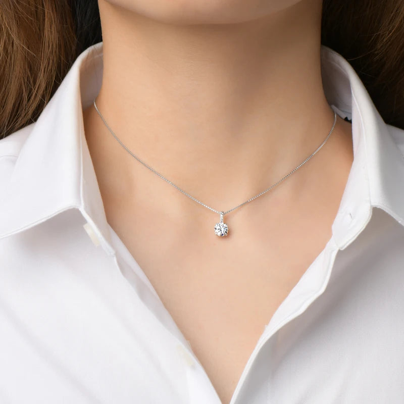 Original 6.5mm 1ct Moissanite Pendant Necklace for Women Silver 925 Sterling Box Chain Jewelry with GRA Certificate 45+5cm