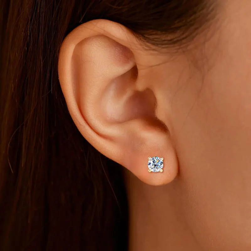 10K Yellow Gold Moissanite Sparking Stud Earrings for Couple Men Women Real Gold Wedding Jewelry D Color VVS1 Lab Diamond