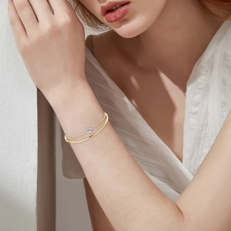 Double Layers 6.5mm D Color Moissanite Bracelet Bangle Cuff for Women 925 Silver Chain Bilayer Bracelets 2024 Jewelry Gift