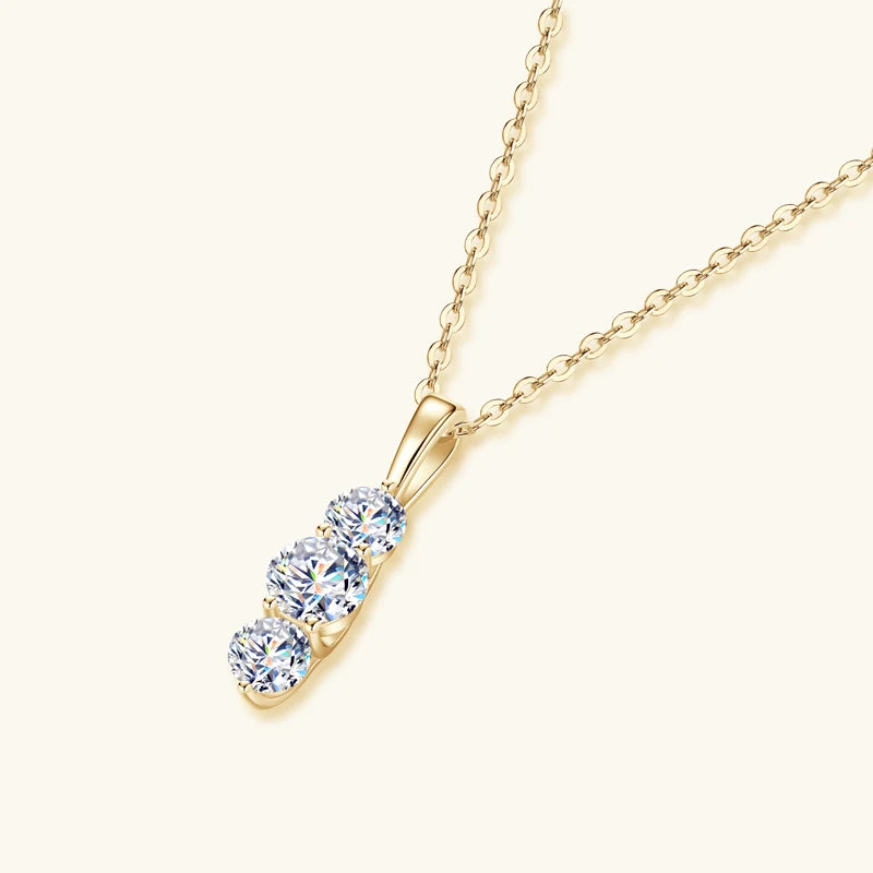 1.1ctw. D Moissanite Pendant Necklace for Women 925 Silver Three-Stone Vertical Bar Pendants Adjustable Chain Jewelry Gift