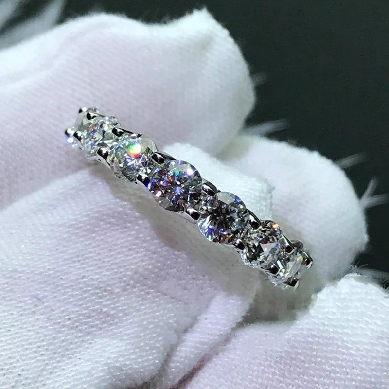 100% Real Silver 925 Full Eternity Ring for Women Simulated Diamond Engagement Wedding Band Finger Rings Cubic Zirconia Jewelry