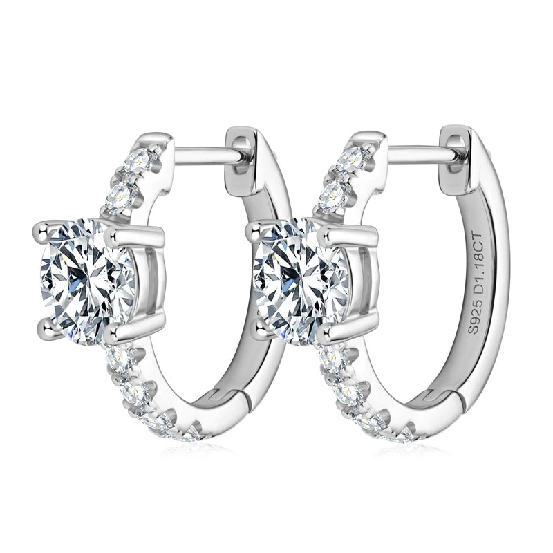 100% 925 Sterling Silver Earrings 2.36CTW. Moissanite Hoop Huggie Earrings for Women Gift Jewelry Engagement Birthday Valentine