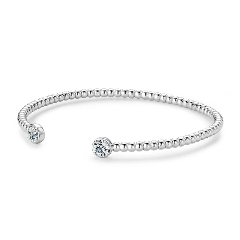 Solid 925 Sterling Silver Open Bangle Cuff 5mm 0.5ct D Color Round Cut Moissanite Bracelet GRA Certificate Women's Jewelry