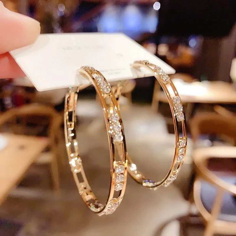 Trendy 2.16CTW. 2.3mm Moissanite Hoop Earrings for Women 925 Silver Fashion Big Larger Circle Earrings Fine Jewelry Gifts