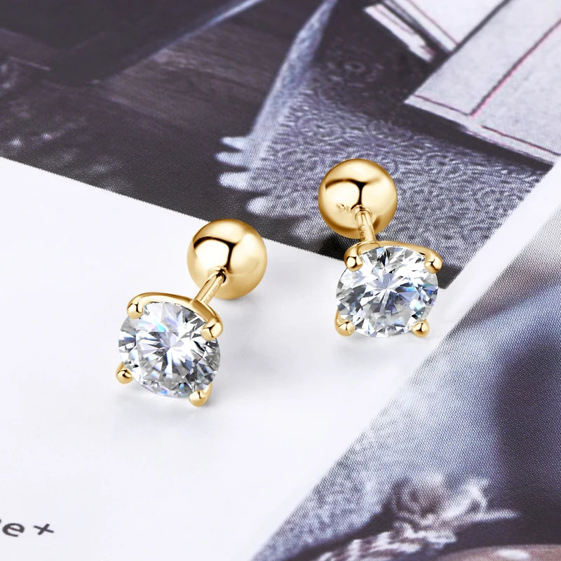 2.0ctw D Color Moissanite Earrings Studs Original 925 Silver Earrings Ball Screw Back Jewelry for Women Men 6.5mm 1 Carat
