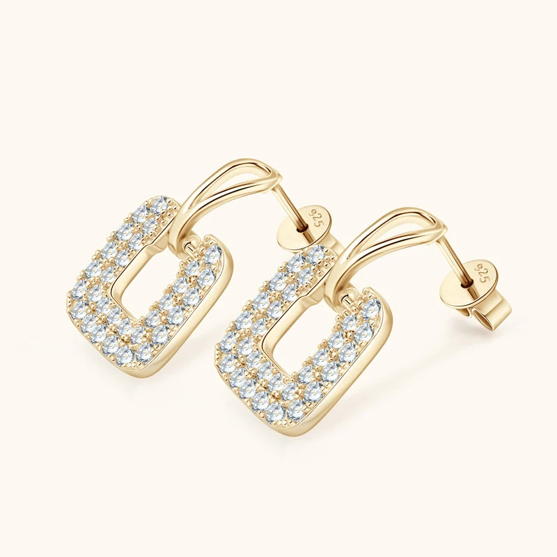 Premium Gold Square Stud Earrings Piercing Ear for Women Real Moissanite Drop Earrings Silver 925 Luxury Wedding Jewelry