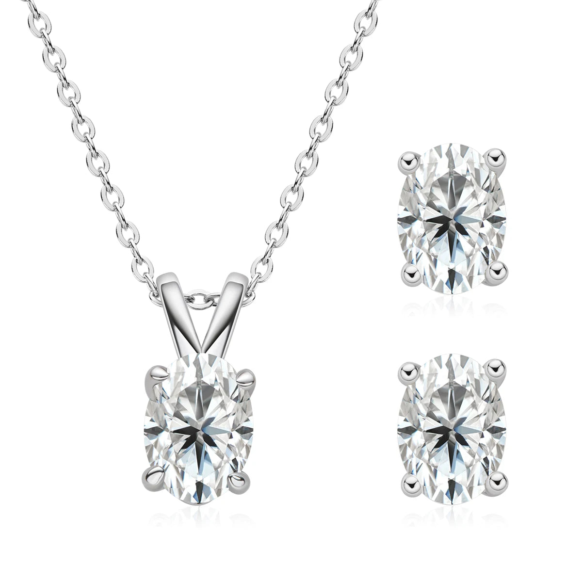 Women's Oval Cut D Color Moissanite Jewelry Set Real 925 Silver Pendant Necklace and Stud Earrings Piercing Party Wedding Gifts