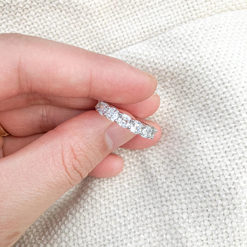 Cushion Cut Sona Simulated Diamond Full Eternity Rings Anniversary Rings Wedding Band Ring For Women
