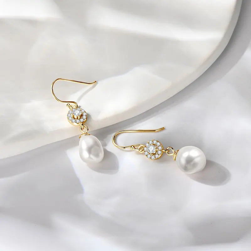 100% 925 Sterling Silver 9-10mm Baroque Freshwater Pearl Hook Earrings Wedding Engagement Fine Jewelry for Women Gifts