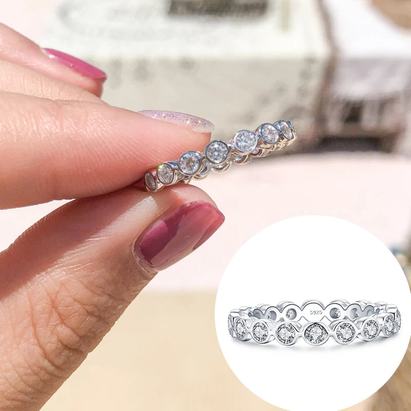 100% Real Silver 925 Full Eternity Ring for Women Simulated Diamond Engagement Wedding Band Finger Rings Cubic Zirconia Jewelry