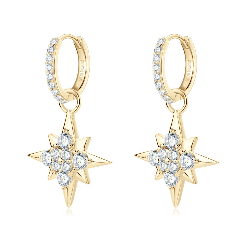 100% 925 Silver Jewelry Charm Guide Star Drop Earrings Moissanite Piercing Hoop Earrings for Women with GRA Certificate