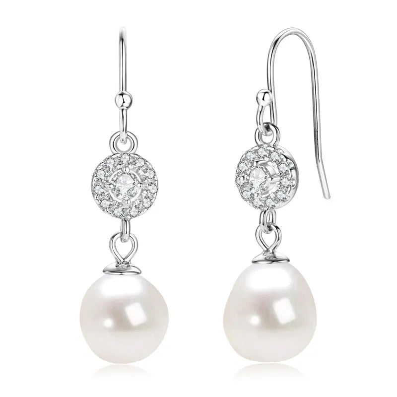100% 925 Sterling Silver 9-10mm Baroque Freshwater Pearl Hook Earrings Wedding Engagement Fine Jewelry for Women Gifts