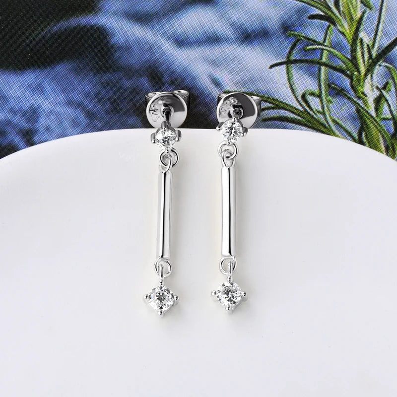 Long Dangle Earrings with Moissanite Drop Piercing Ear Studs Real D Color 925 Silver for Women Jewelry Certificate Gifts