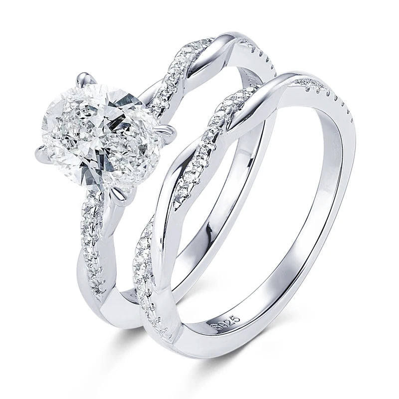 Original 925 Sterling Sliver Bridal Ring Set 2.0 Carat Oval Moissanite Engagement Wedding Promise Bands Jewelry for Women