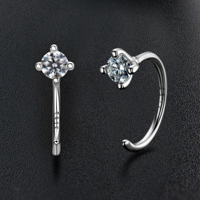 Small Half Hoop Earrings 3.5mm Moissanite Piercing Stud Ear Cuff 925 Sterling Silver for Women Certificate GRA Jewelry