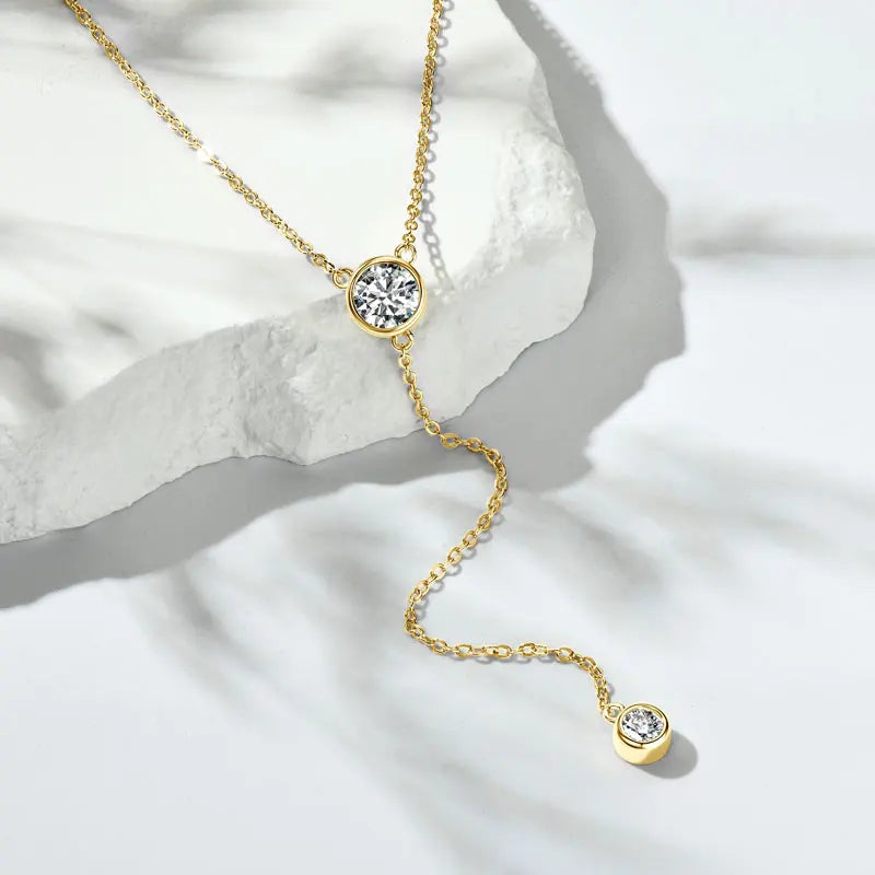 D1.30CT D Moissanite Pendant Y Shaped Necklace for Women 925 Sterling Silver Chain 6.5mm&4mm Lab Diamond 2025 Trend Gifts