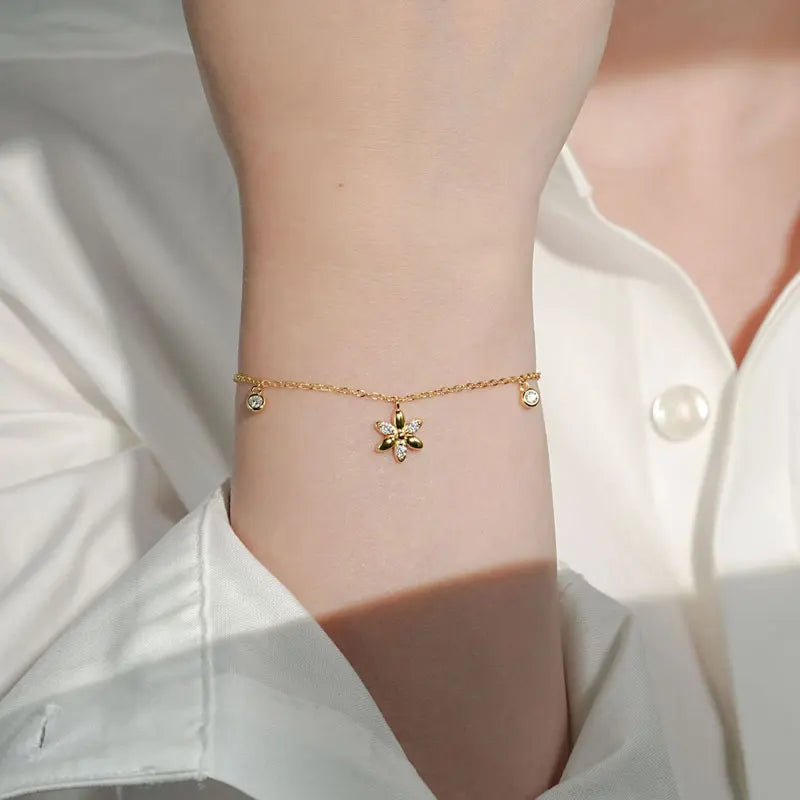 2024 Trendy Moissanite Flower Bracelet Real 925 Silver 18k Gold Plated Adjustable Chain Bracelet for Women Wedding Jewelry