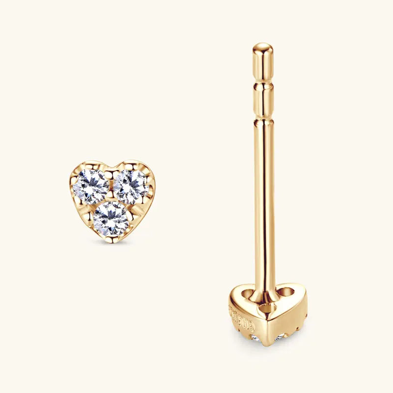 Solid 10K Yellow Gold Moissanite Earrings for Women Super Mini Heart Studs Earrings Piercing Ear Wedding Engagement Jewelry Gift