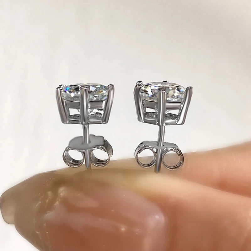 100% 925 Sterling Silver Gold Stud Earrings 6.5mm D Color Moissanite 4 Claw Earrings Classic Jewelry for Women Girl Gift