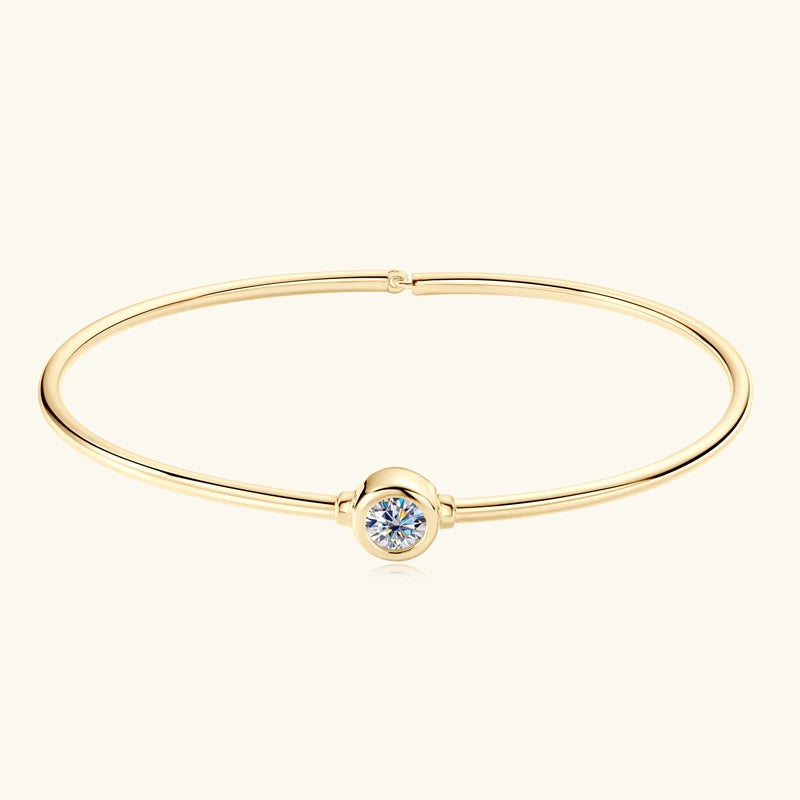 Simple Bangle 925 Silver 5mm 0.5ct D Color Bezel Moissanite Bangles 14K Gold Plated Hollow Tube Bracelet for Women Jewelry