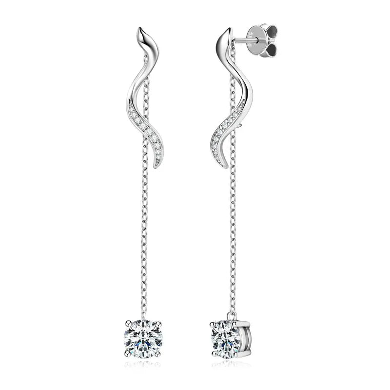 6.5mm 1CT Moissanite Drop Snake Stud Earrings for Women 925 Silver Long Chain Pendant Earrings GRA Certified Jewelry 2025