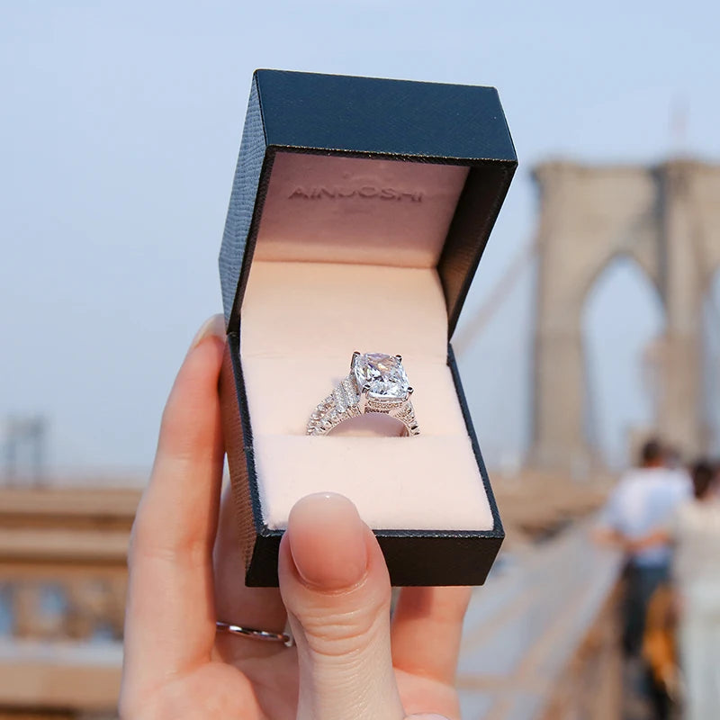 Luxury 6 Carat Cushion Cut Diamond Engagement Ring 925 Sterling Silver Wedding Band Jewelry for Women Rings AAAAA Cubic Zircon