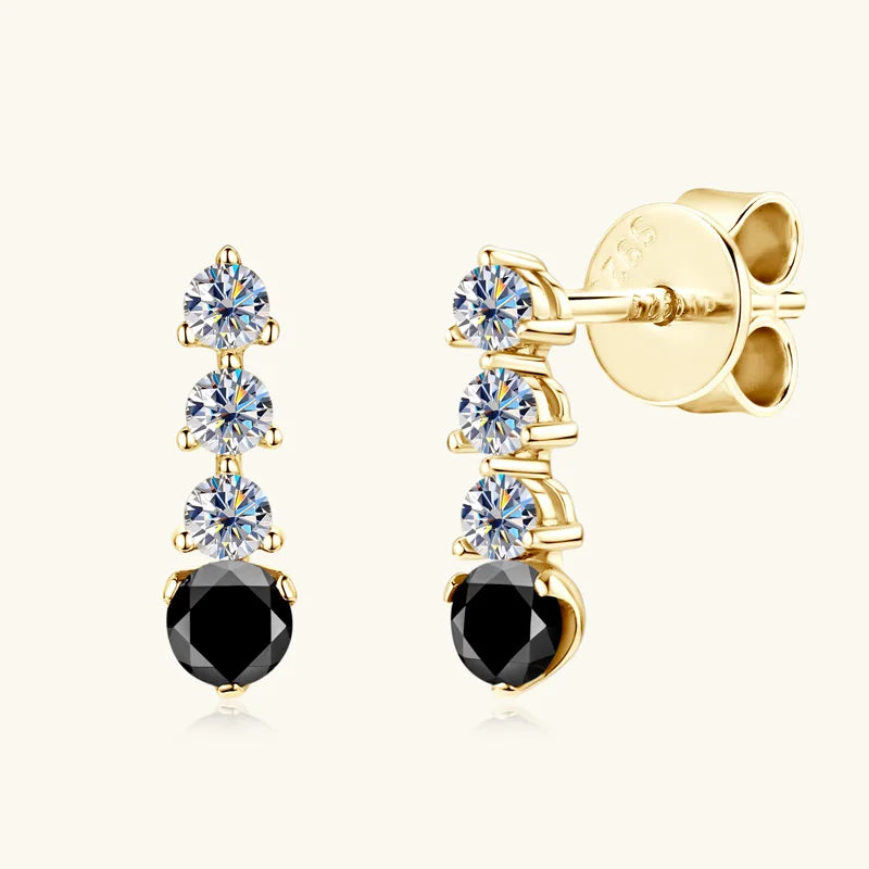 0.38CTTW. Black &White Moissanite Drop Stud Earrings for Women Real 925 Silver Anti-allergy Fine Jewelry Gifts 2025 New