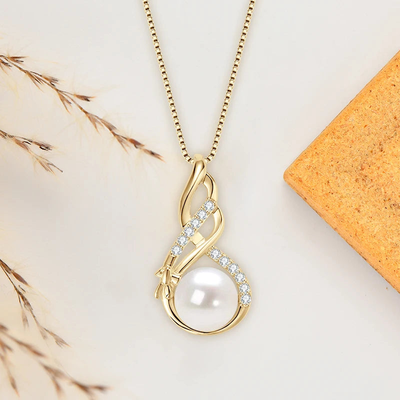 10mm Freshwater Pearl Pendant Infinity Necklace 100% 925 Silver Adjustable Chain Fashion Fine Jewel for Women Gift 45+5cm