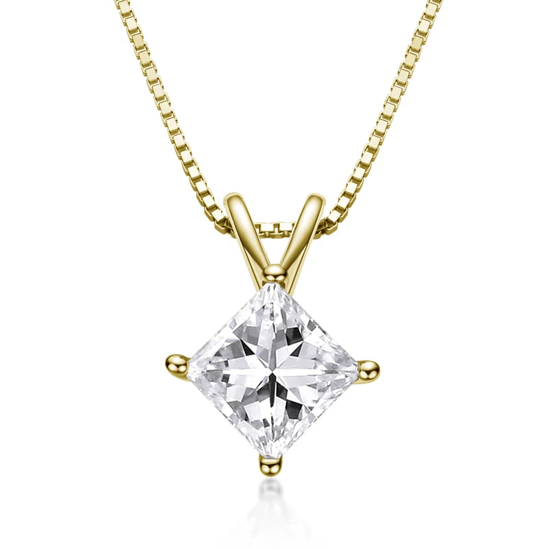 925 Sterling Silver Princess Cut 7*7mm Cubic Zirconia Solitaire Pendant Necklace Aesthetic Accessories for Women Jewelry