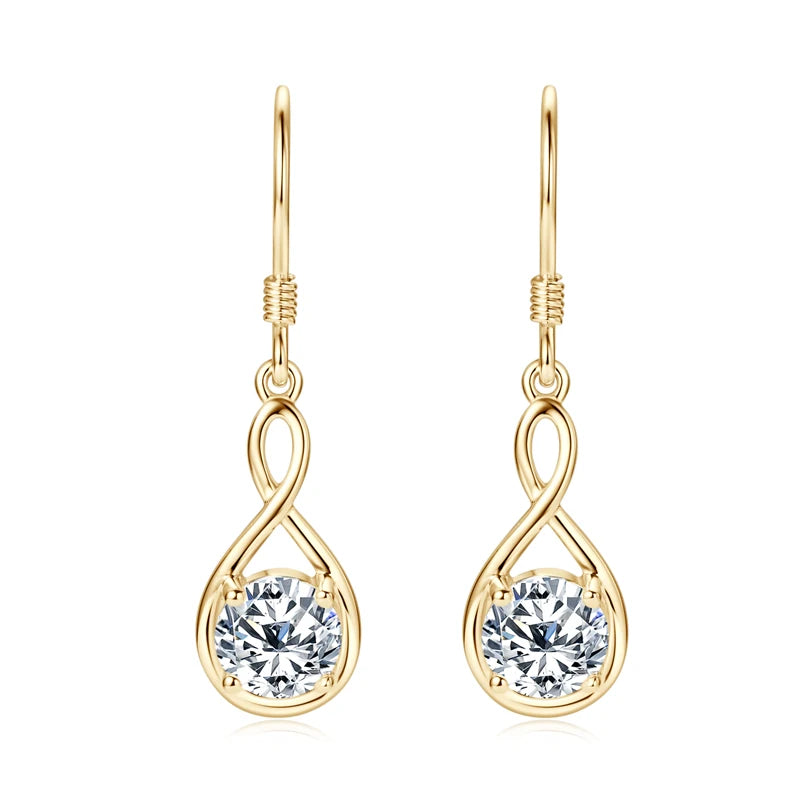 925 Sterling Silver 6.5mm 1.0 Carat Moissanite Drop Dangle Earrings Infinity Hook Wedding Jewelry Women's Christmas Gift