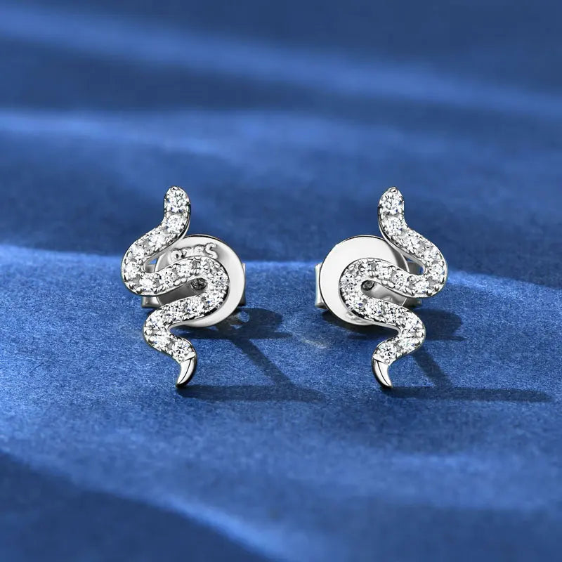 Tiny Spirit Snake Moissanite Earrings Studs Real 925 Silver for Women Men Gift 2025 Unique Animal Design Charm Jewelry GRA
