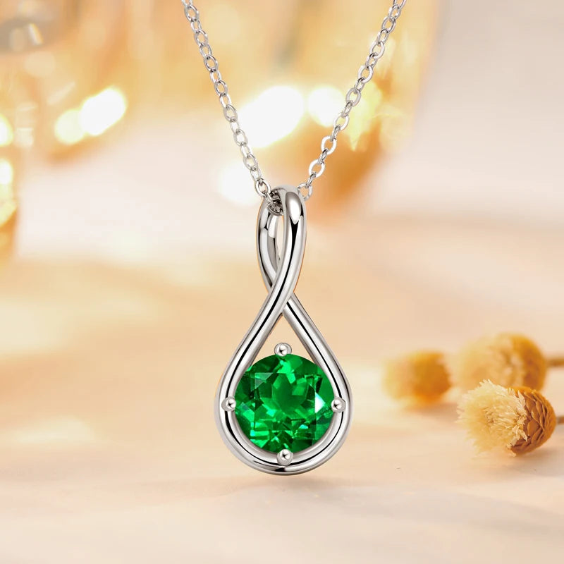 Colorful 12 Birthstone Pendant Infinity Necklace for Women 925 Silver 8mm Round Moissanite Zirconia Pearl Jewelry Birthday Gift