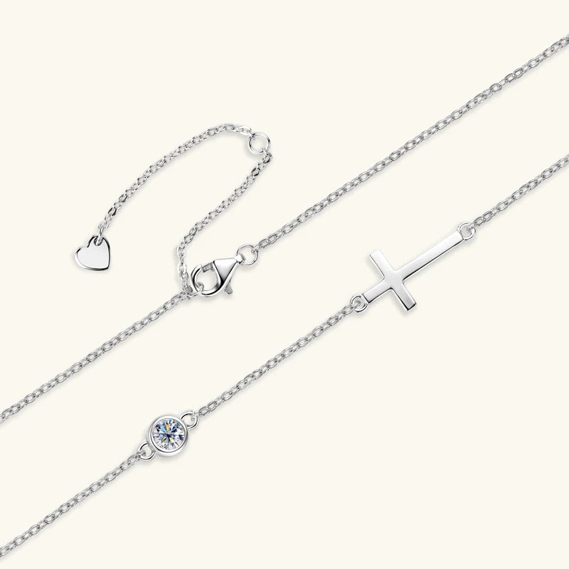 2024 New 925 Silver Cross Pendant Necklace for Women Delicate Sideway Moissanite 4mm Charm Necklace Jewelry Valentine Day Gift