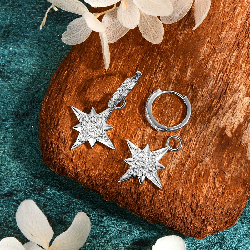 100% 925 Silver Jewelry Charm Guide Star Drop Earrings Moissanite Piercing Hoop Earrings for Women with GRA Certificate