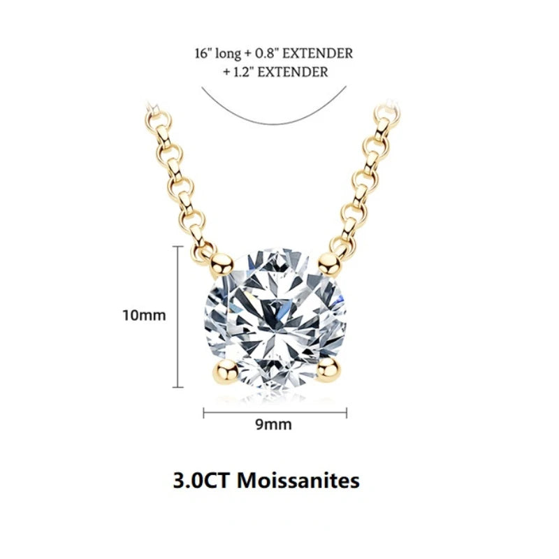 Simple 3CT Pendant Necklaces 925 Silver 2CT D Color Round Moissanite Certificate GRA 1CT Women's Necklace Jewelry 40+2+3cm