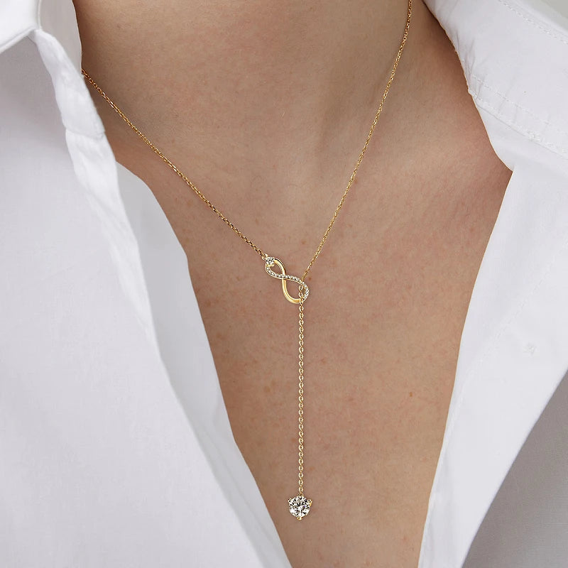 925 Silver Infinity Necklace for Women 6.5mm D Color Moisasnite Pendant Y Shape Necklaces Anniversary Wedding Jewelry Gift