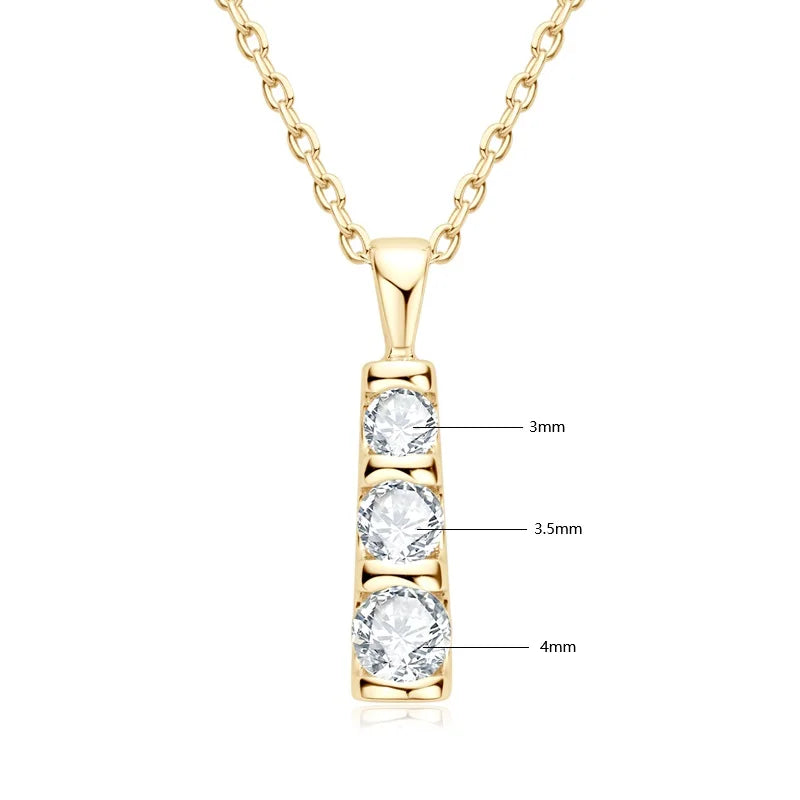 Real Certified Gradual Three Stone Moissanite Pendant Necklace 100% 925 Silver for Women Luxury Wedding Anniversary Jewelry Gift