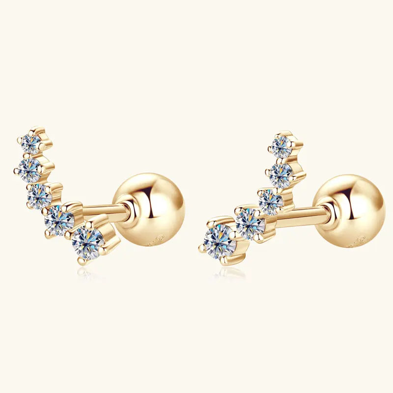 Real Gold 10k D-E Moissanite Stud Earrings Yellow Gold 5-stone Mini Earrings GRA Certified Wedding Engagement Jewelry for Women