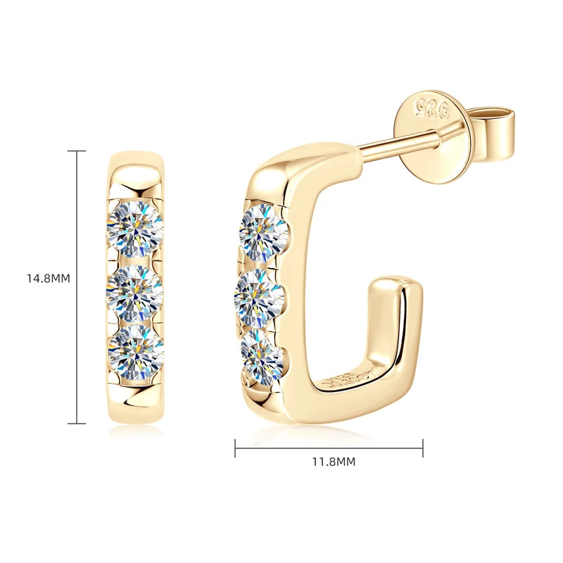 Versatile C shape Open Earrings Stud 925 Silver Piercing Earring 0.1ct Moissanite for Women Certified Jewelry Girls Gift