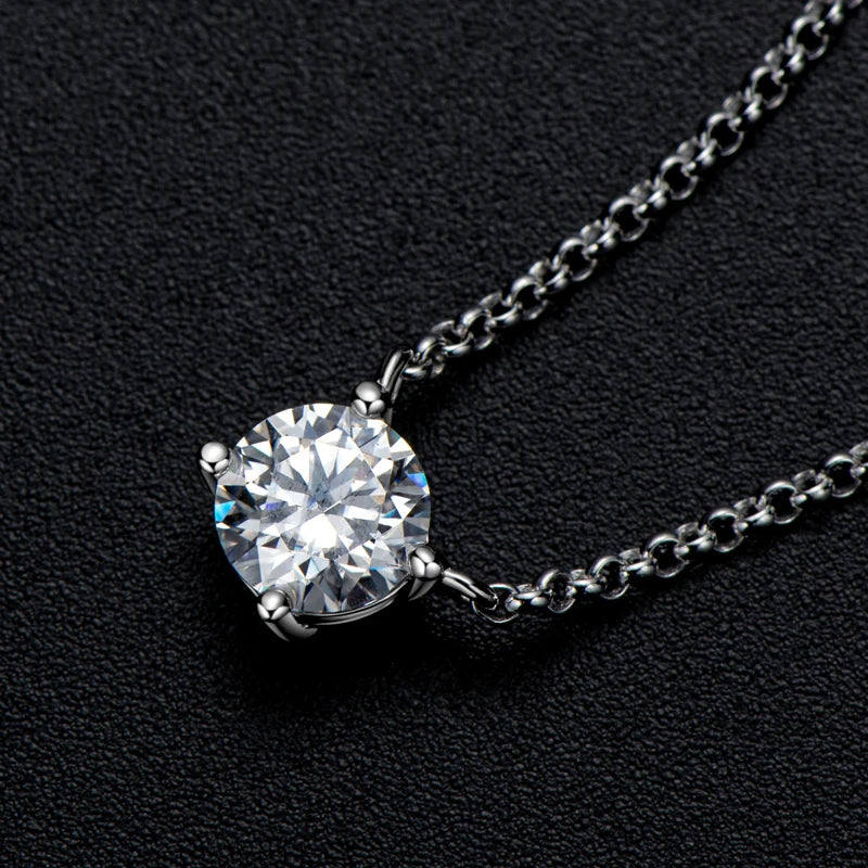 925 Sterling Silver Moissanite Necklace Diamond 1ct 6.5mm Round Pendant For Woman Fine Jewelry Gift Chain Length 40+2+3cm