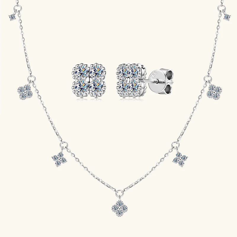 3mm D Moissanite Jewelry Set Clover Flower Pendant Necklace Earrings Bracelet 3 in 1 Sets for Women 925 Silver Charm Gifts