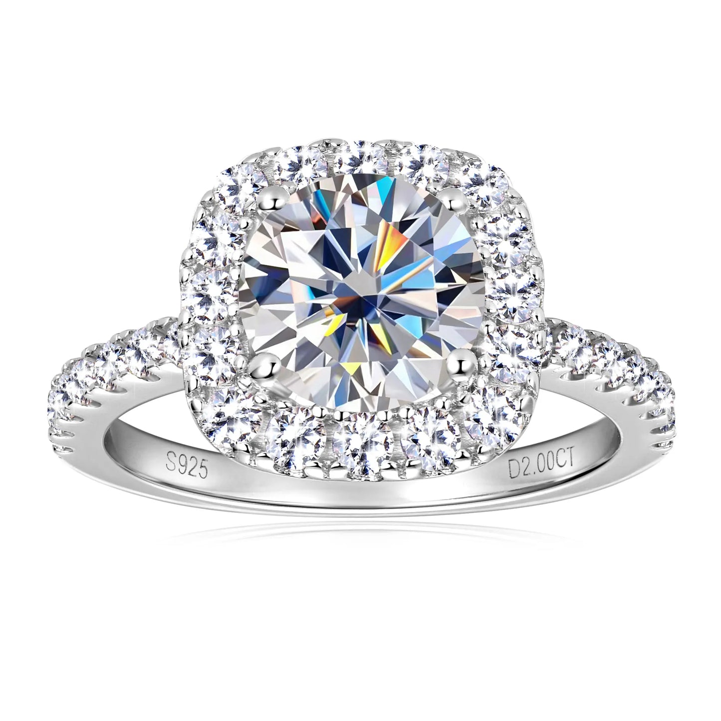 Real 2CT 8mm Round Moissanite Square Ring 925 Sterling Silver Luxury Brilliant Diamond Wedding Finger Rings Band For Women