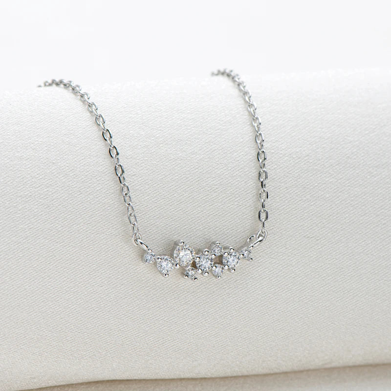Original Silver 925 Chain One-line shape Pendant Unique Cluster Layering Real Moissanite Necklace for Women Fine Jewelry
