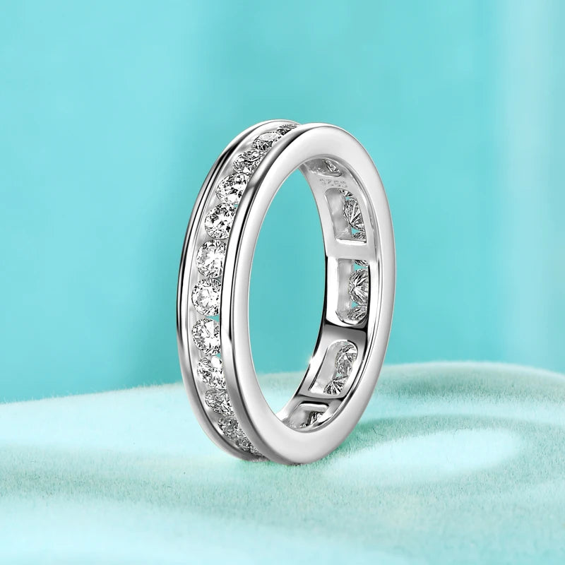 100% 925 Sliver 2.5mm D Moissanite Full Eternity Ring for Women 2025 Trendy Finger Jewelry Wedding Engagement Rings Band
