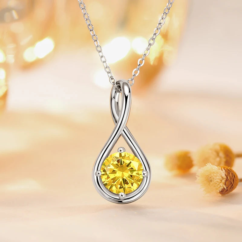 Colorful 12 Birthstone Pendant Infinity Necklace for Women 925 Silver 8mm Round Moissanite Zirconia Pearl Jewelry Birthday Gift