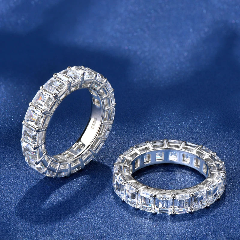 925 Sterling Silver Emerald Cut Full Eternity Ring for Women Sona Simulated Diamond Engagement Wedding Band Ring