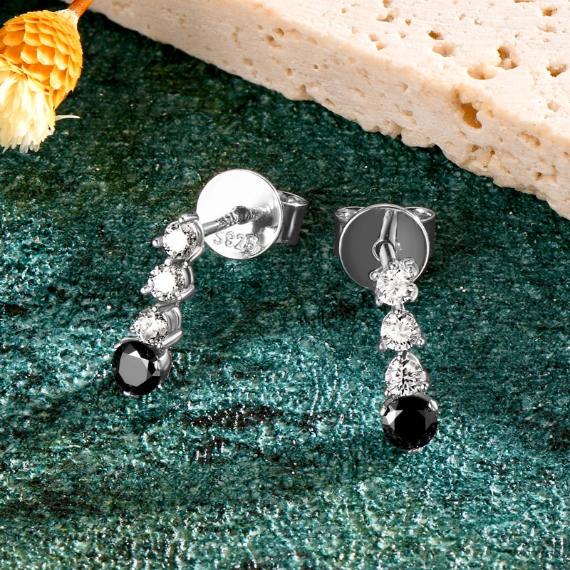 2024 Trend 925 Silver Studs 3mm 2mm Black &White Moissanite Drop Earrings for Women Men Anti-allergy Jewelry Birthday Gift